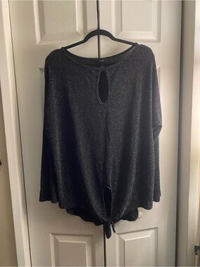 Sparkle Keyhole Tie-Front Top - Black